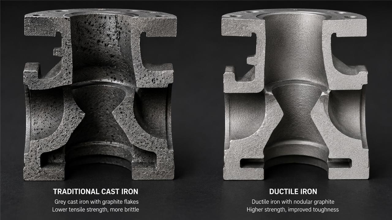 Ductile iron vs cast iron pump comparison: tensile strength 450MPa vs 200MPa, anti-freeze -15C, 2.5MPa pressure rating. Learn which material lasts longer.